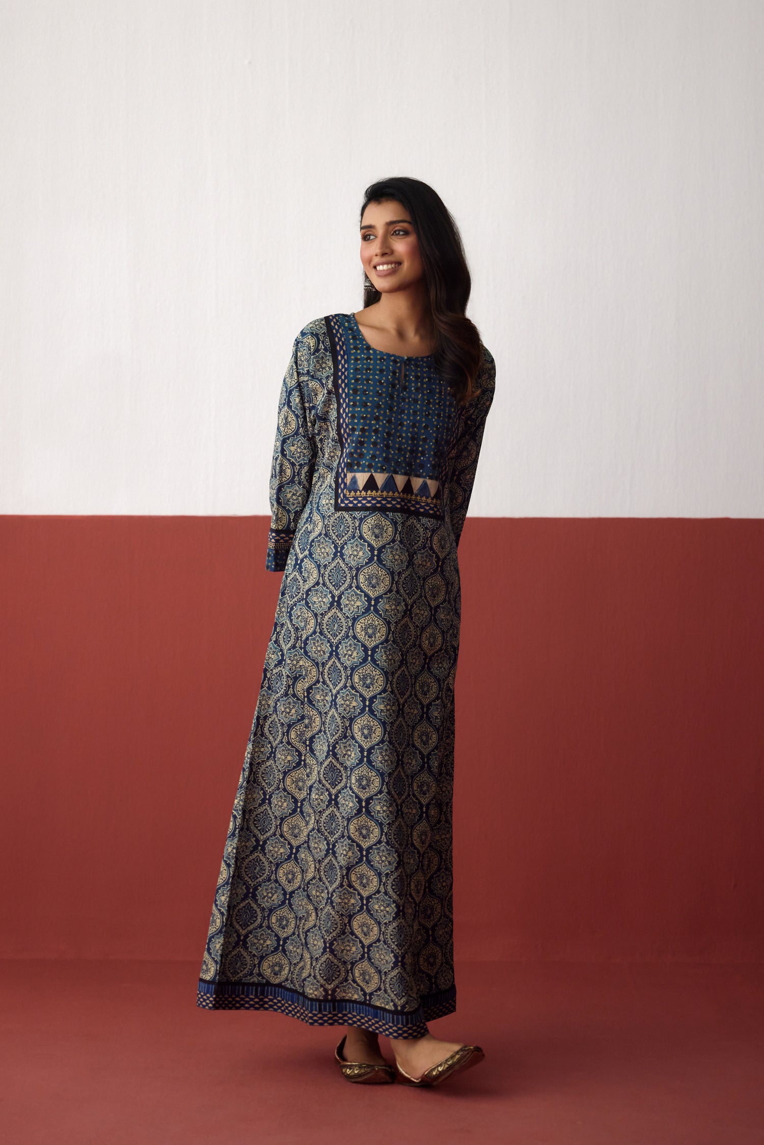Rozana Cotton Printed Caftan Indigo Off White (10083271082283)