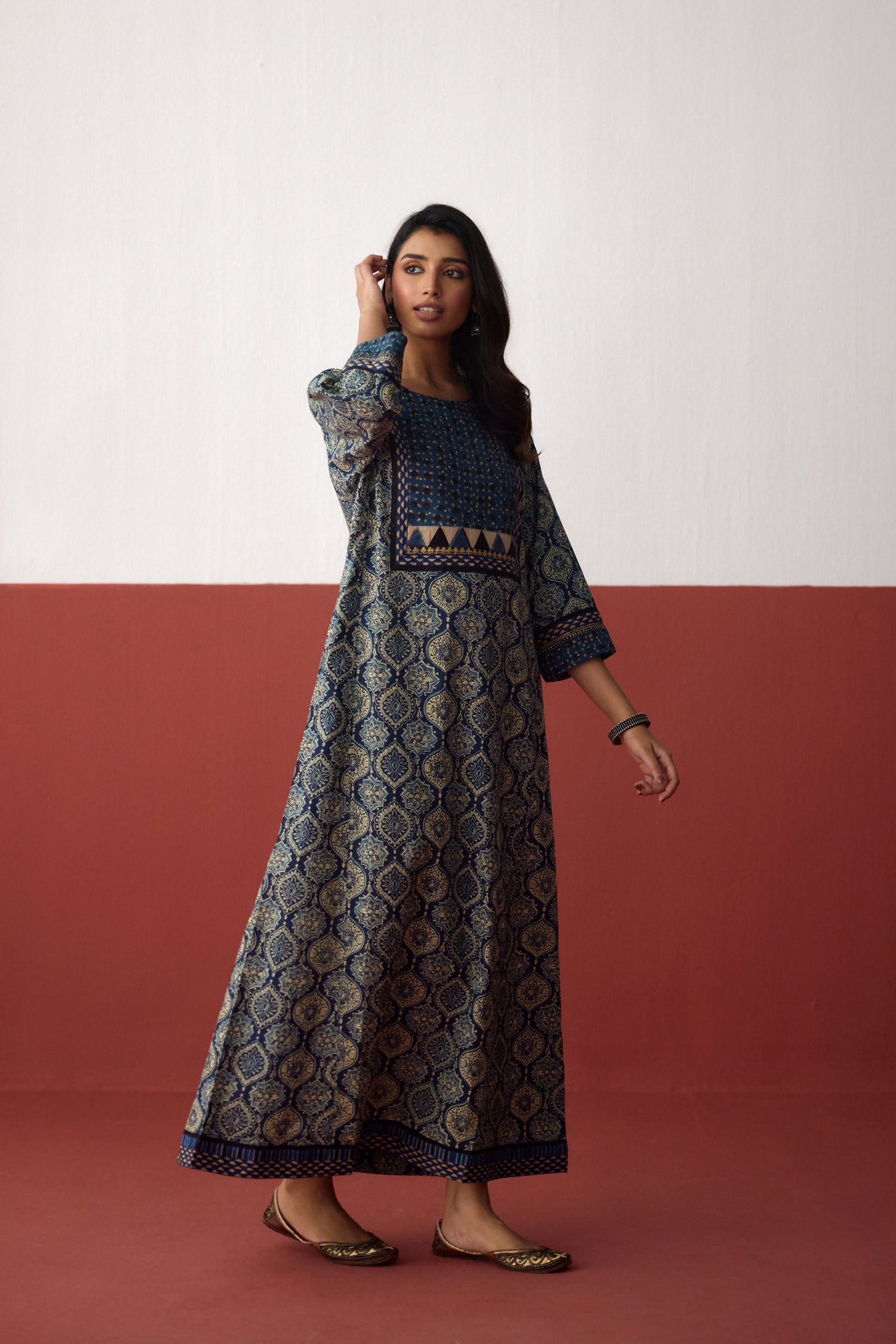 Rozana Cotton Printed Caftan Indigo Off White (10083271082283)