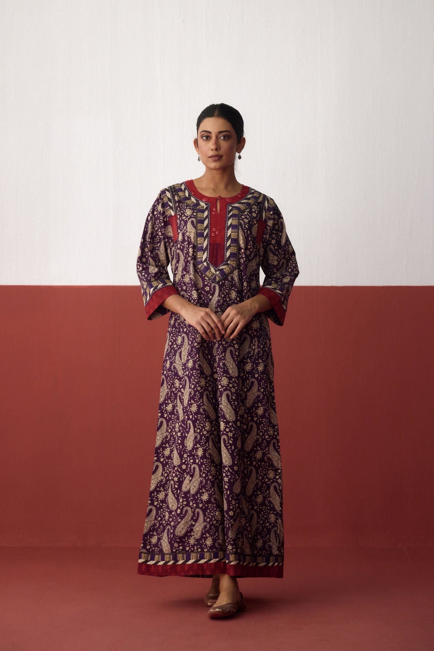 Adara Cotton Printed Caftan Purple Off White (10083278815531)