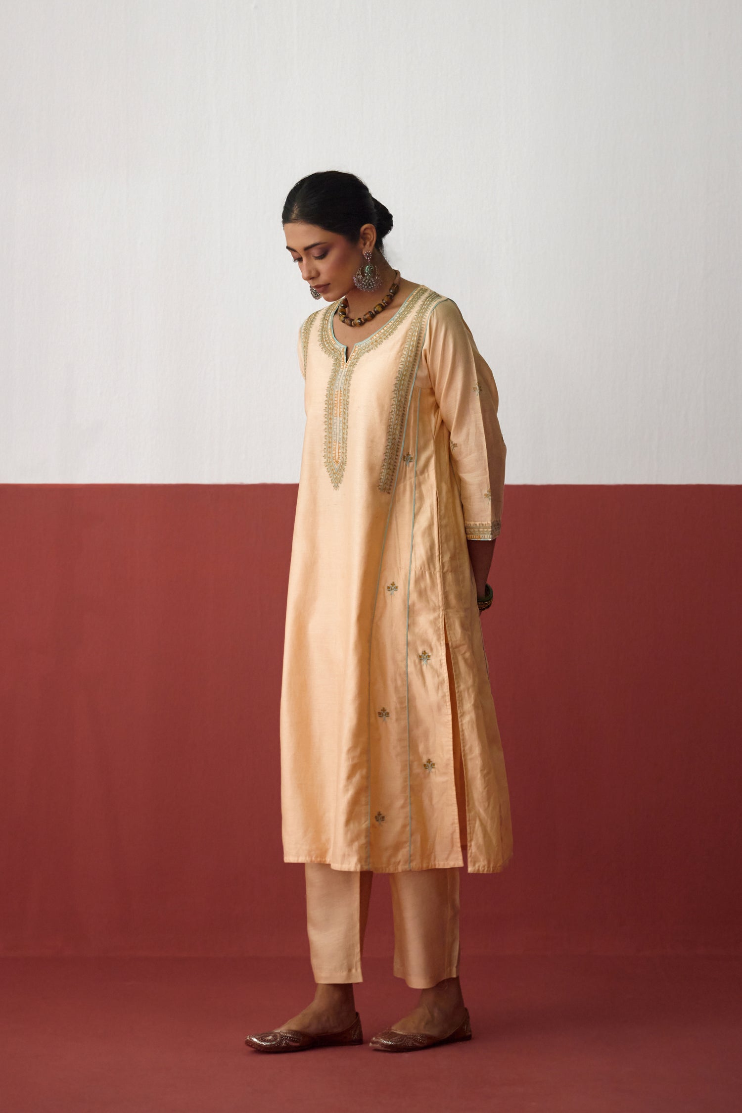 Tulsi Chanderi Embroidered Kurta Light Peach (10083426730283)
