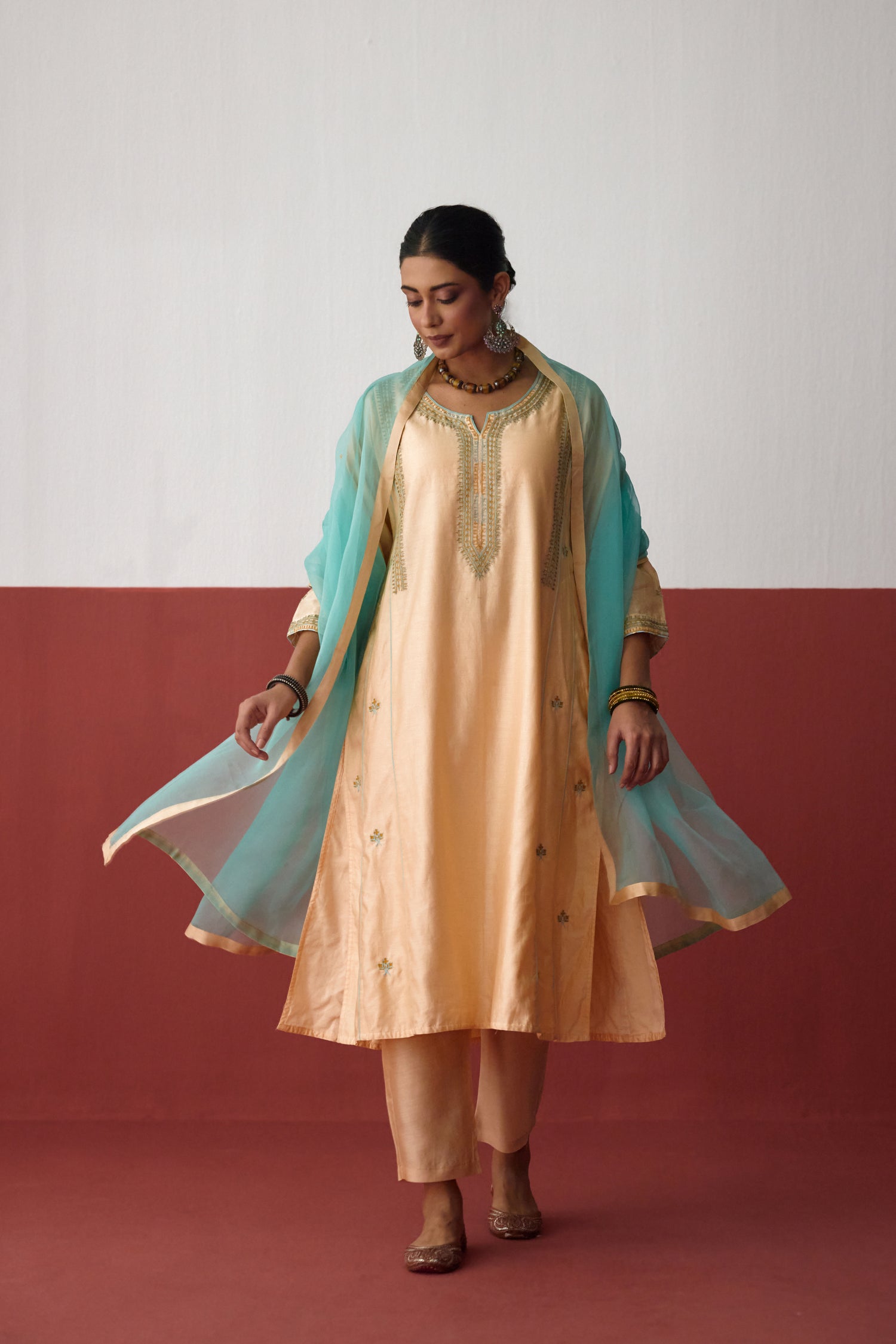 Tulsi Chanderi Embroidered Kurta Light Peach (10083426730283)