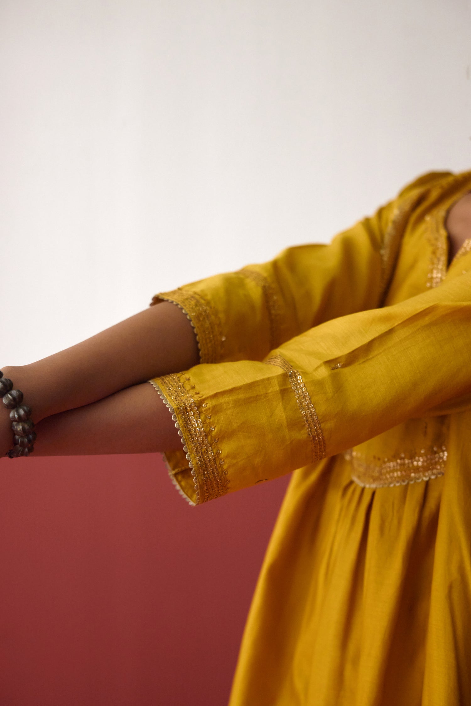 Meera Chanderi Embroidered Kurta Ochre Yellow (10083634446635)