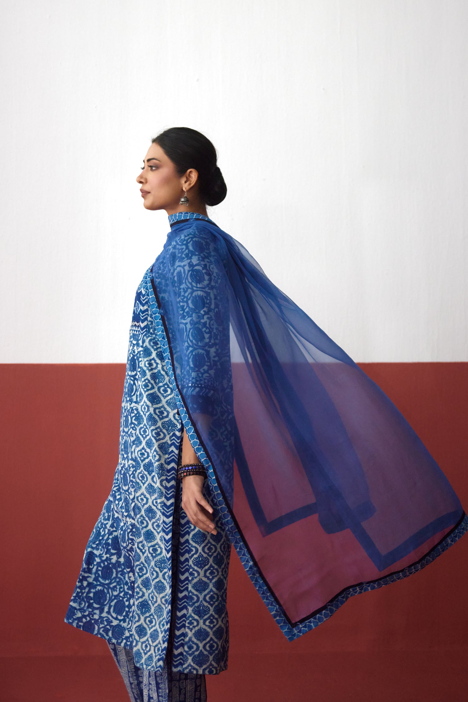 Elina Cotton Ajrakh Hand Block Printed Kurta Blue Off White (10082835759403)