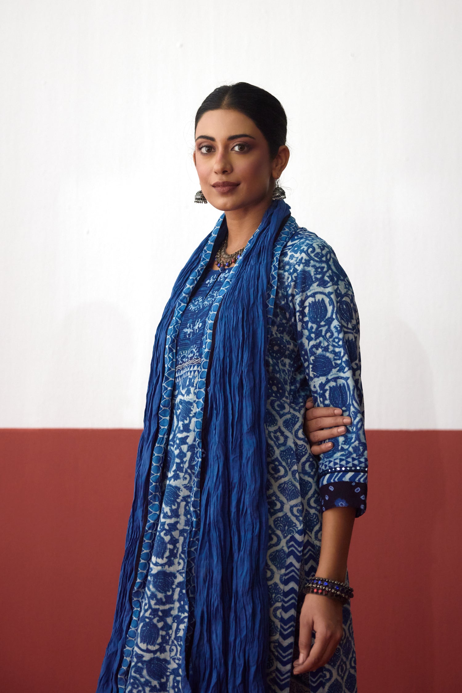 Elina Cotton Ajrakh Hand Block Printed Kurta Blue Off White (10082835759403)