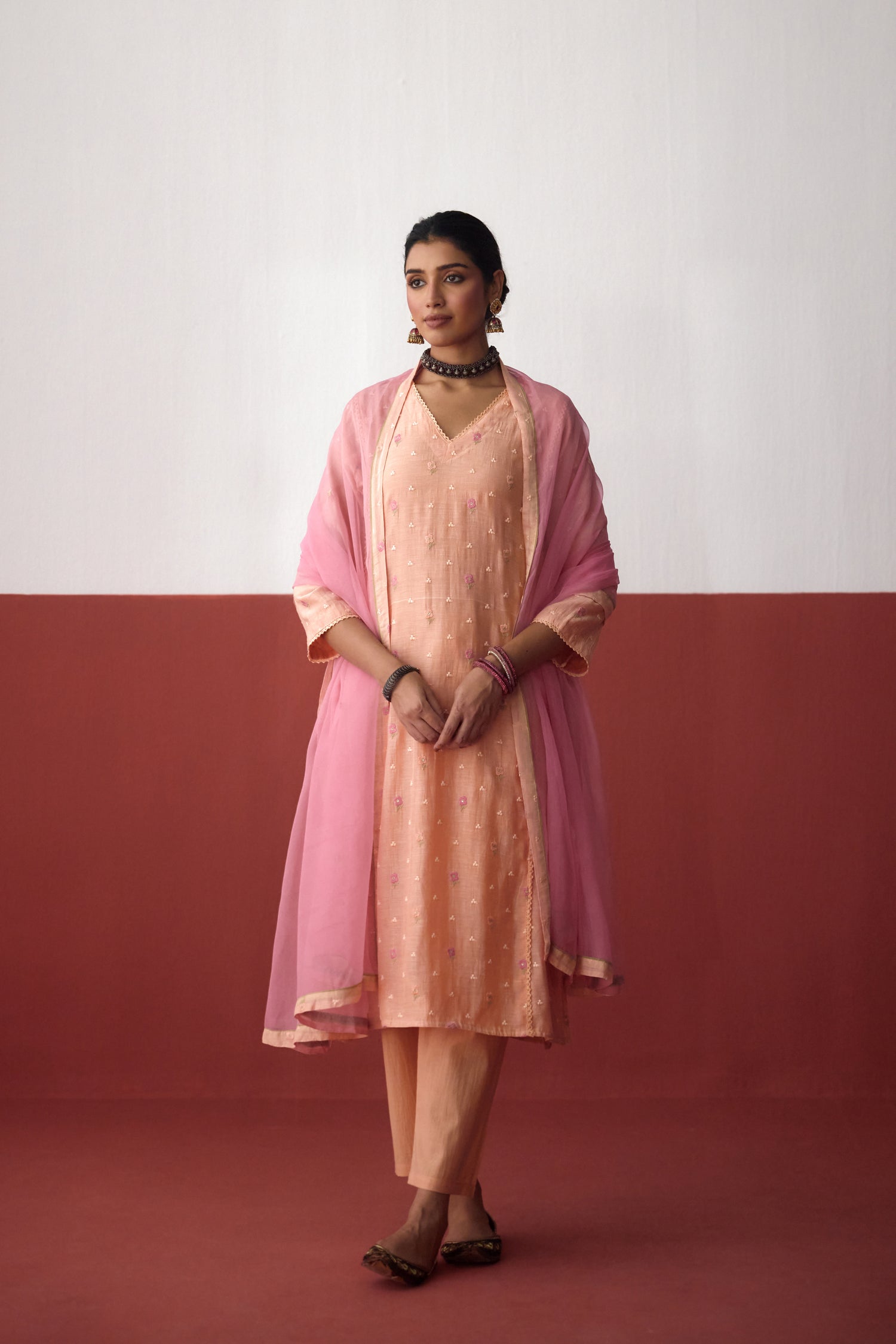 Tulsi Mul Cotton Embroidered Kurta Light Peach (10083433972011)