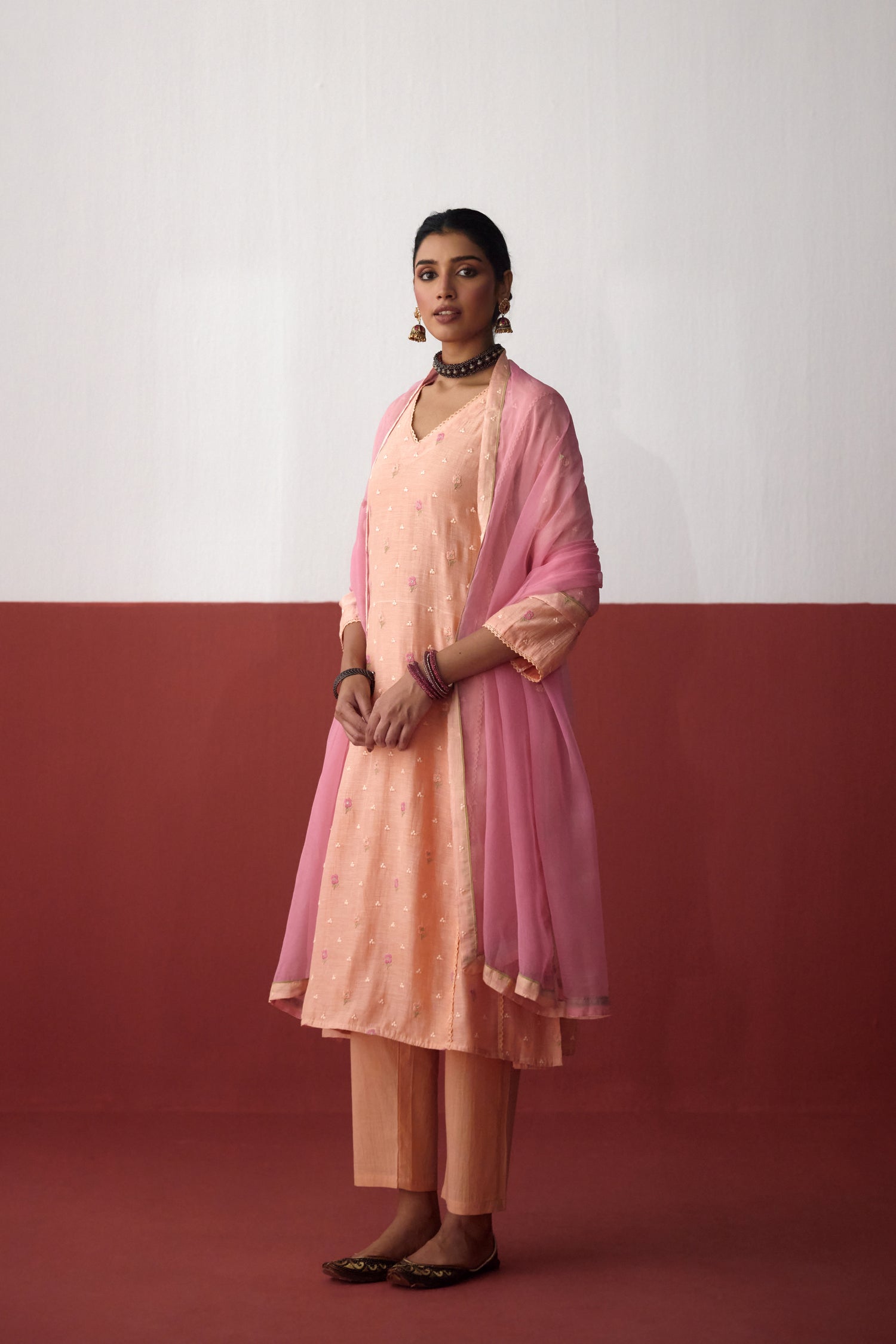 Tulsi Mul Cotton Embroidered Kurta Light Peach (10083433972011)