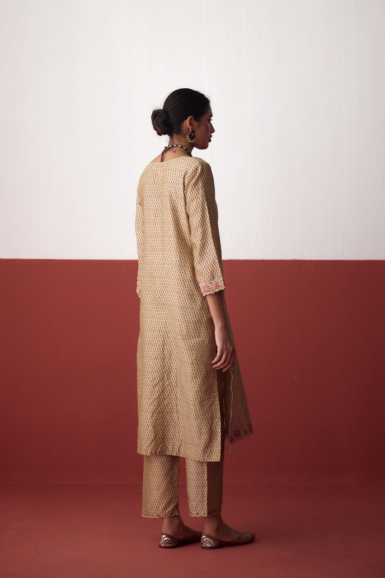 Idaya Chanderi Printed Embroidered Kurta Pista Green (10083429712171)