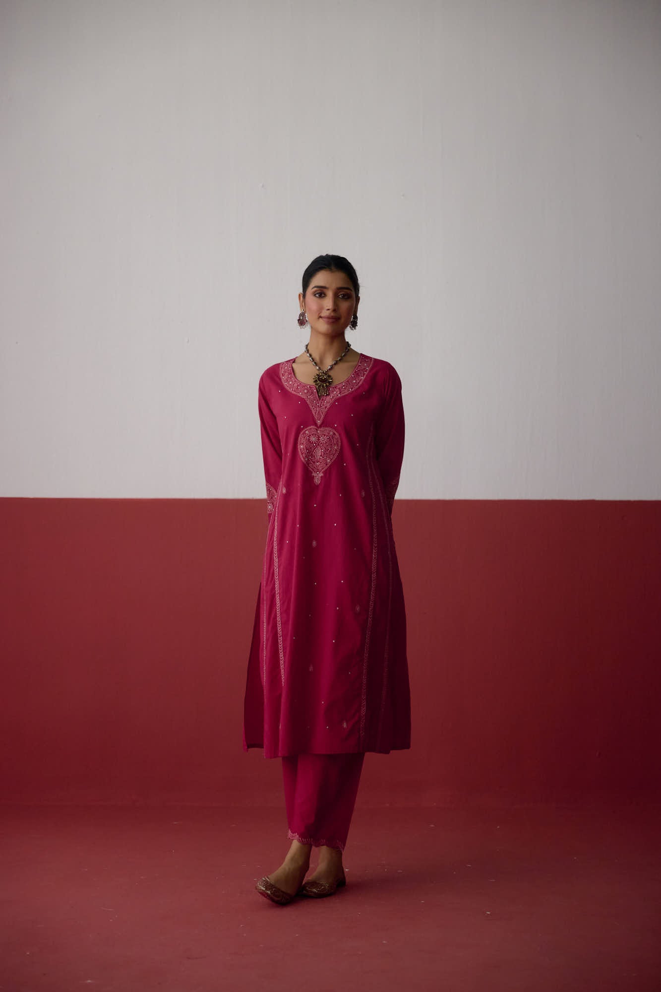 Tulsi Embroidered Cotton Kurta Pink (10083304374571)