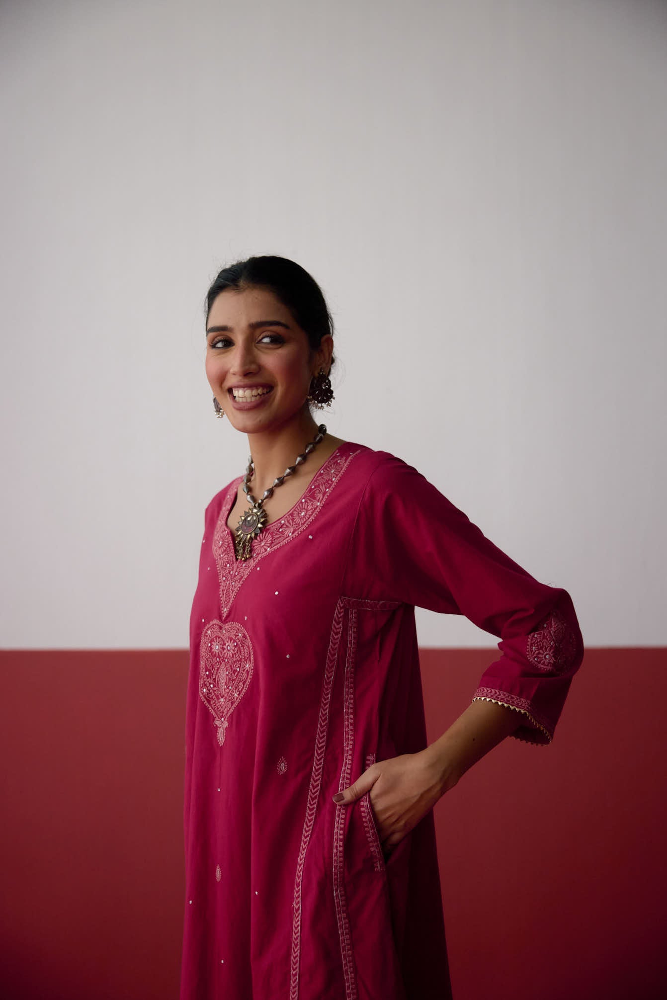 Tulsi Embroidered Cotton Kurta Pink (10083304374571)