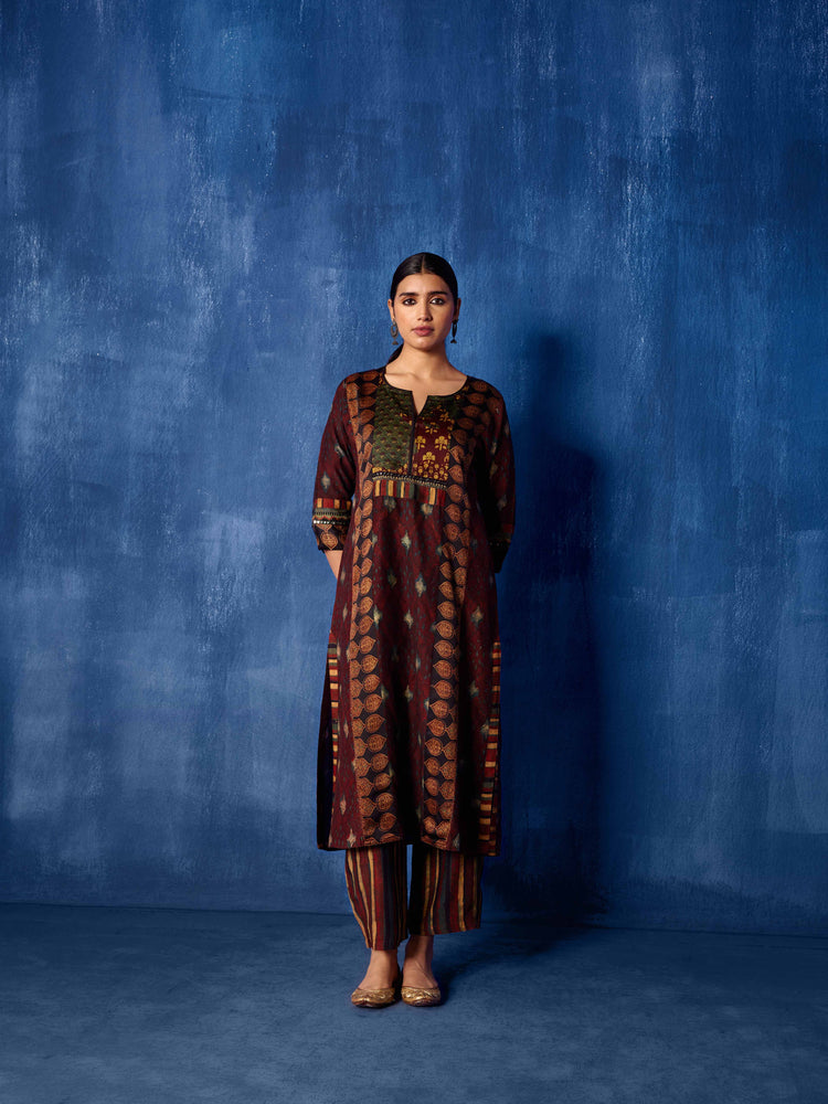 Yoke Kurta Dark Maroon Beige (8913634984235)