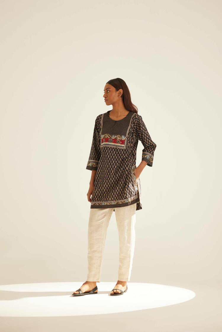 Yoke Kurti Black Beige (8569255723307)