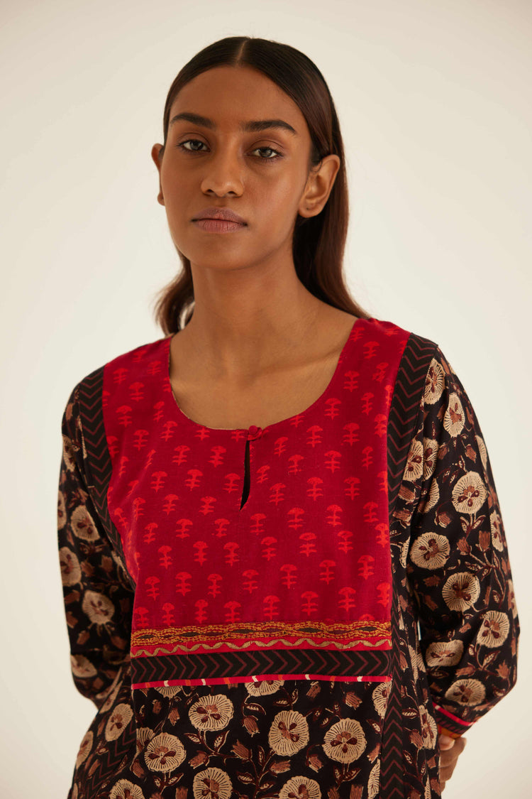 Yoke Kurti Black Beige (8569260966187)