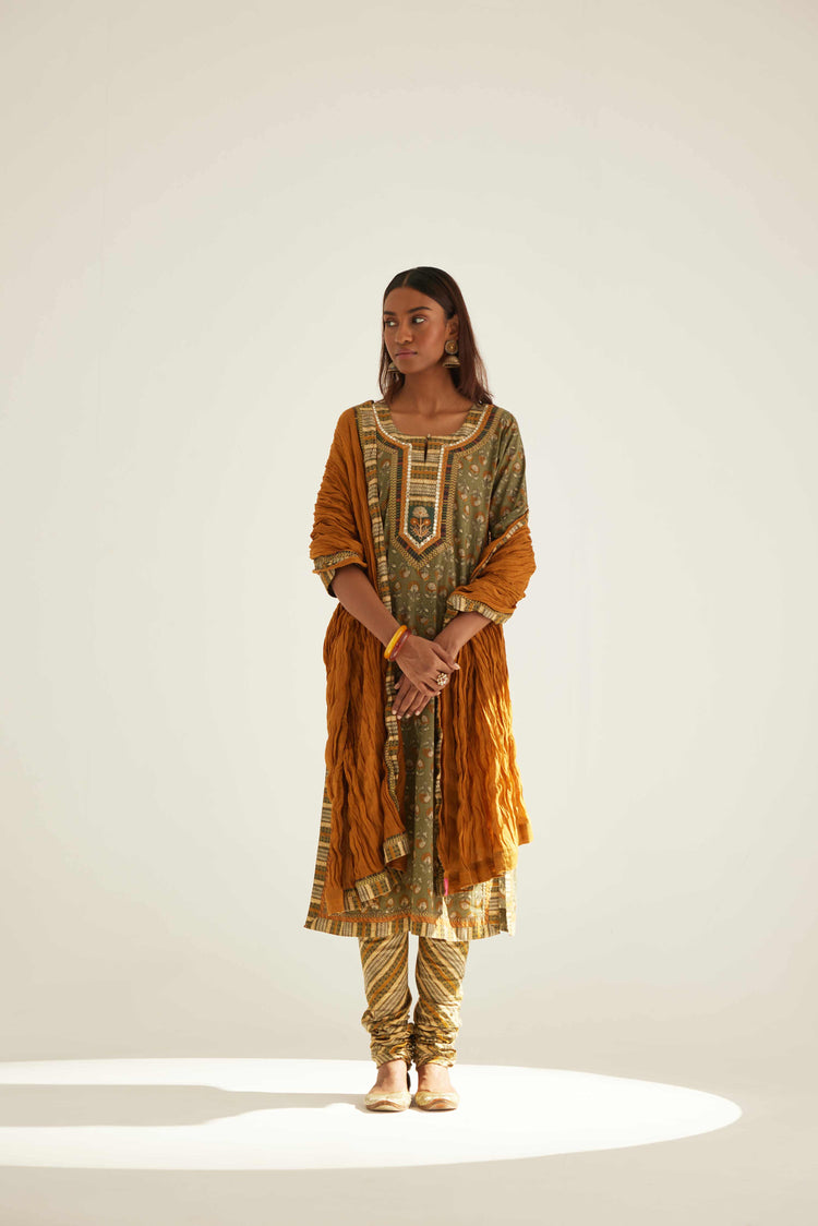Rozana Cotton Crinkled Dupatta Ochre Yellow (8569627083051)