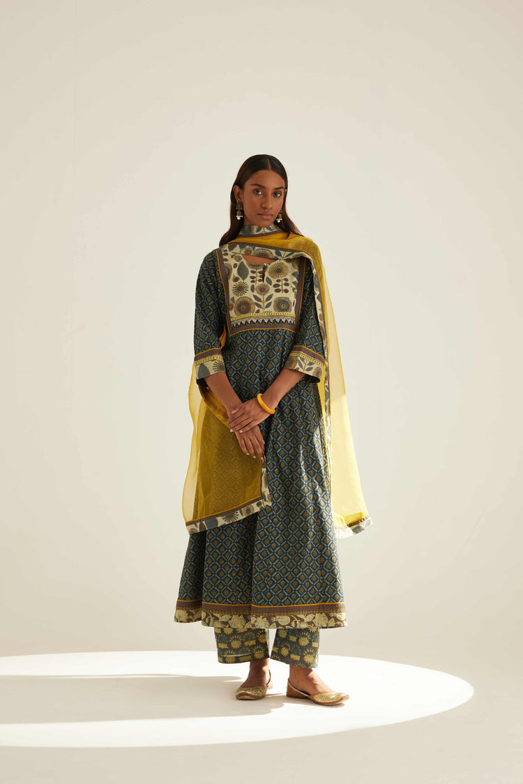 Yoke Kurta Teal Mehendi Green (8569321947435)