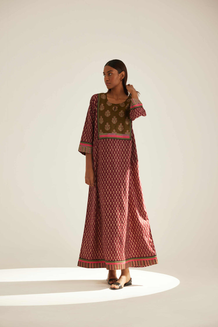 Yoke Caftan Burgundy Beige (8569216303403)