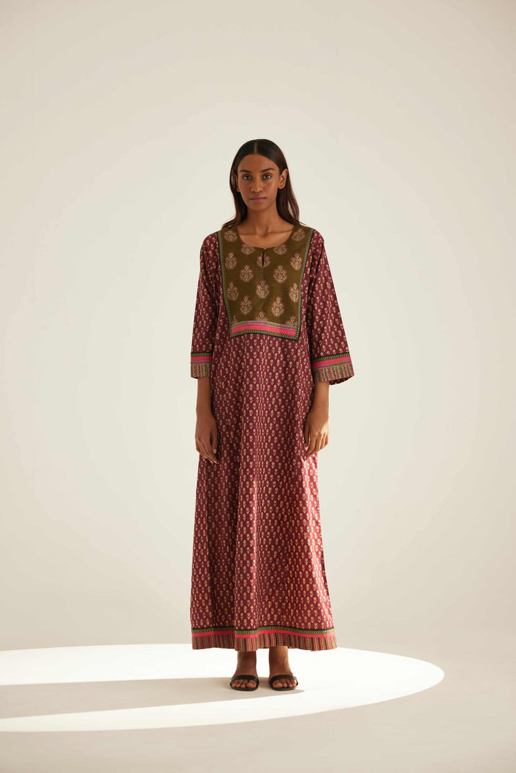Yoke Caftan Burgundy Beige (8569216303403)