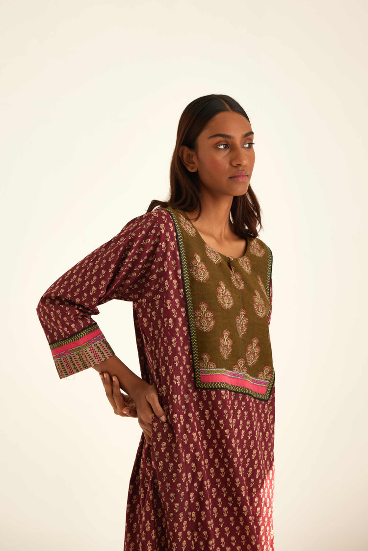 Yoke Caftan Burgundy Beige (8569216303403)