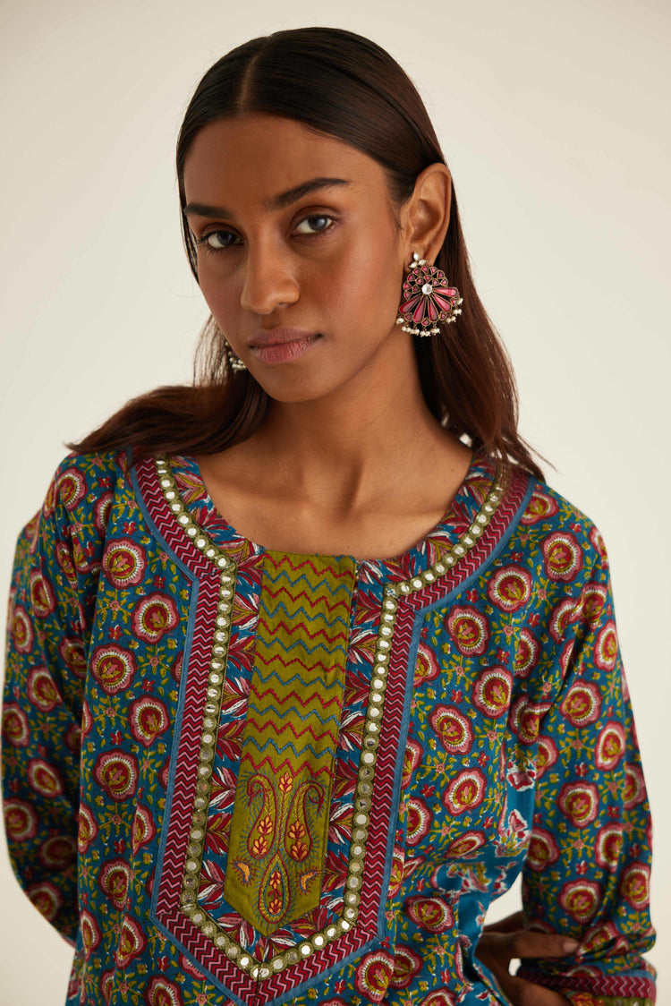 Rozana Kurta Blue Maroon (8569358156075)