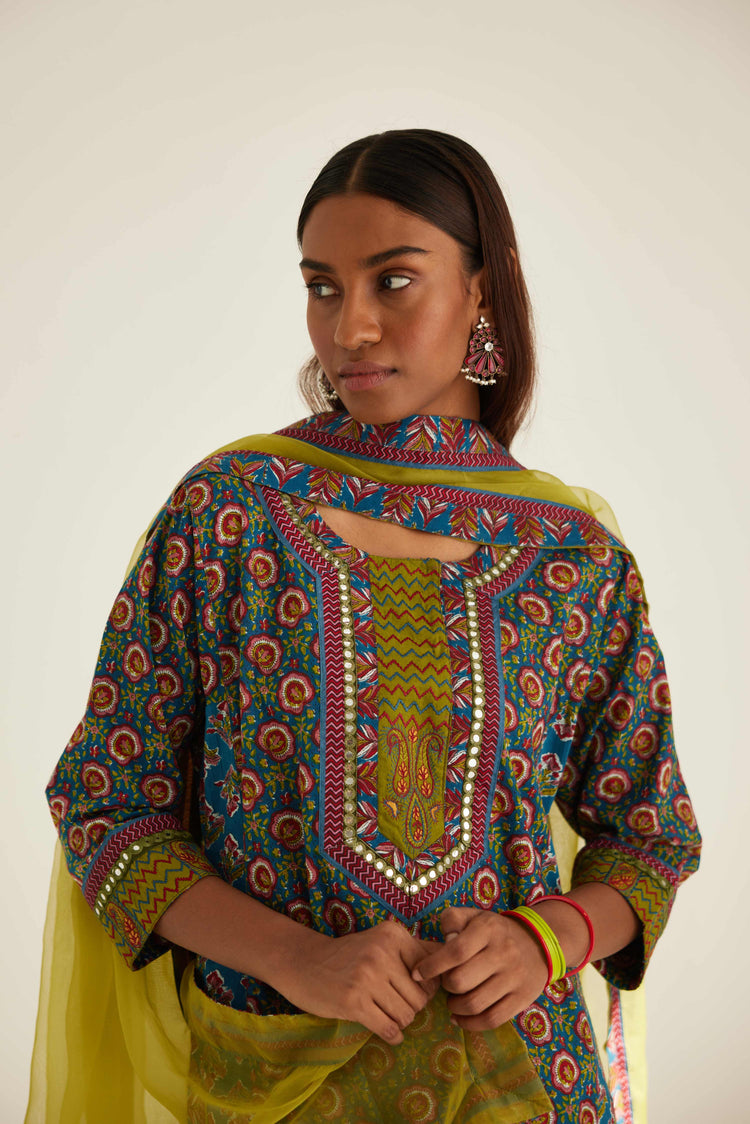 Rozana Kurta Blue Maroon (8569358156075)