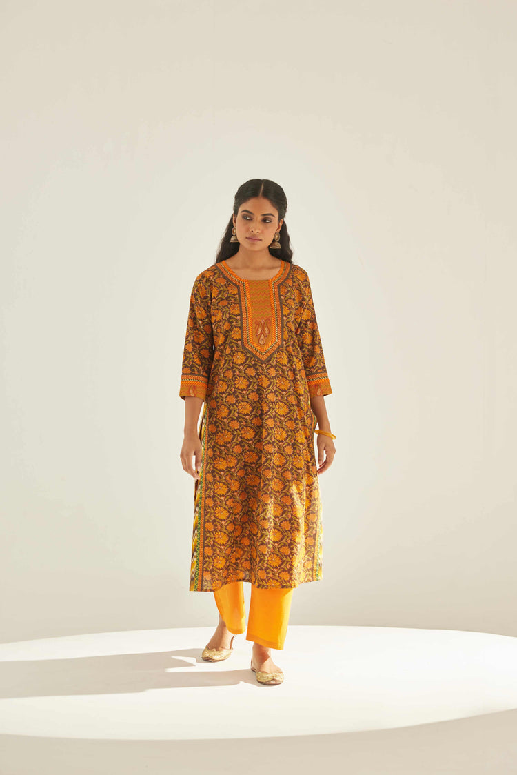 Rozana Kurta Dark Brown Mustard (8569279545643)
