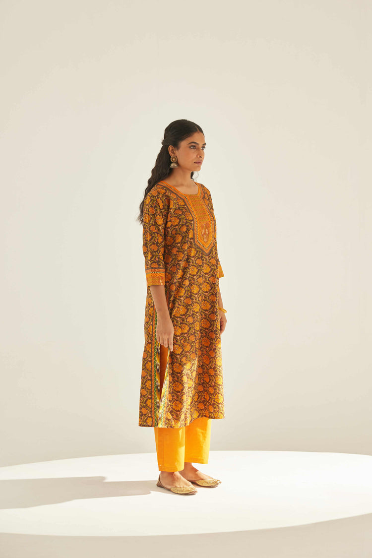 Rozana Kurta Dark Brown Mustard (8569279545643)