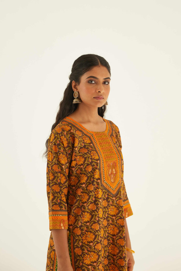 Rozana Kurta Dark Brown Mustard (8569279545643)