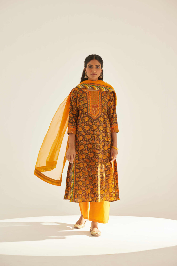 Rozana Kurta Dark Brown Mustard (8569279545643)