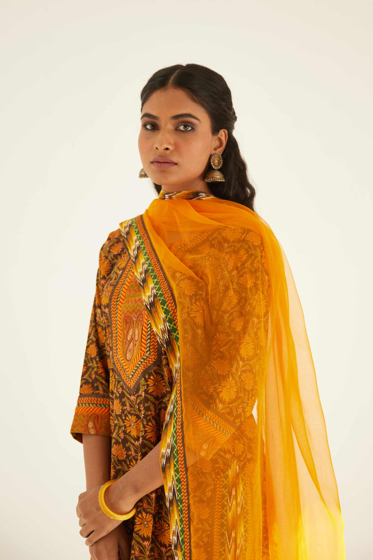 Rozana Kurta Dark Brown Mustard (8569279545643)