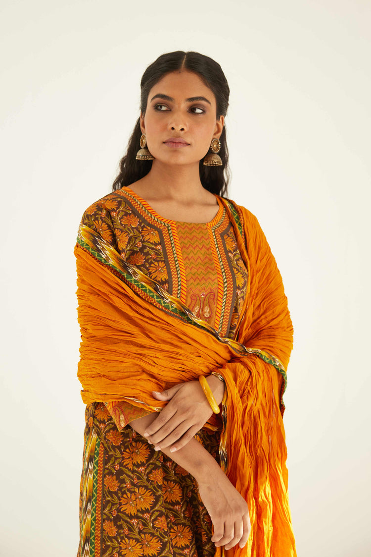 Rozana Kurta Dark Brown Mustard (8569279545643)