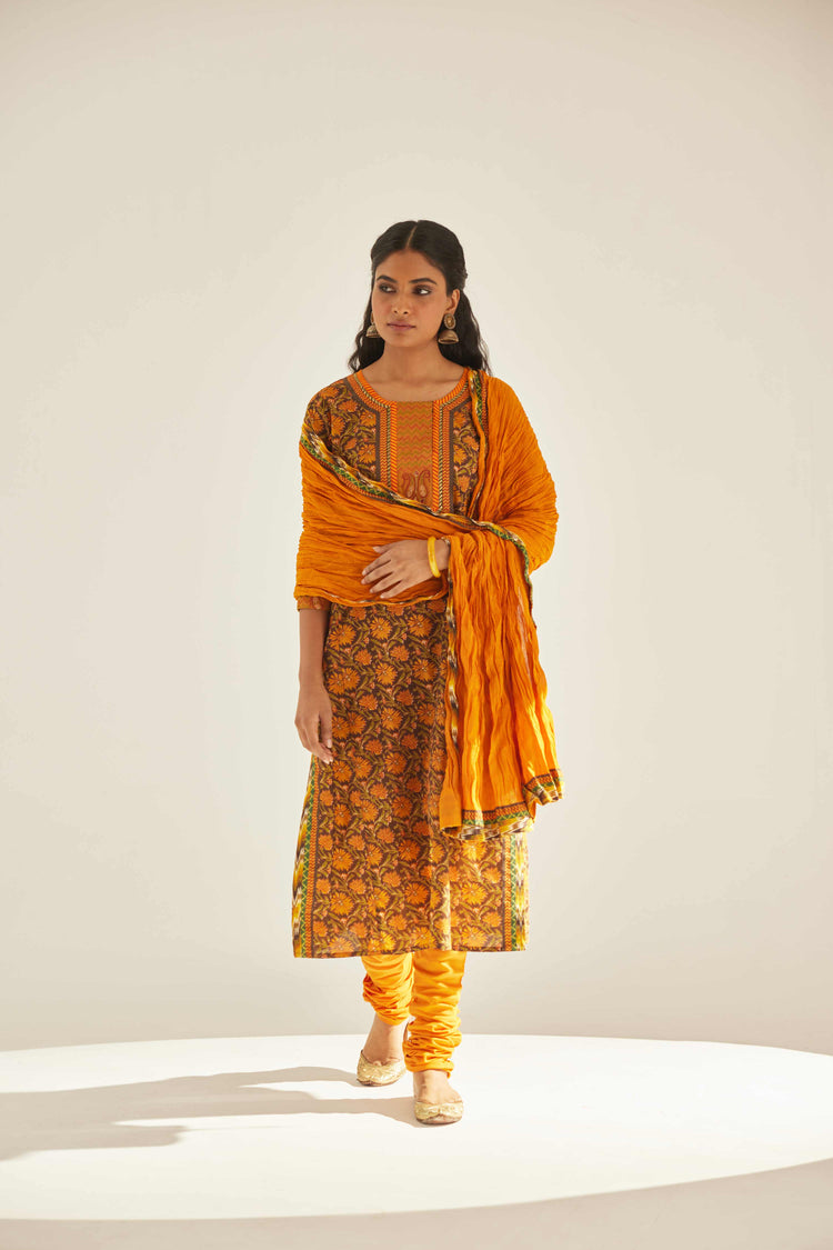 Rozana Kurta Dark Brown Mustard (8569279545643)
