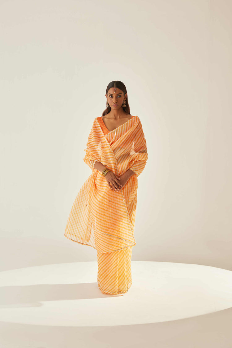 Leheriya Saree Light Dark Orange (8571314897195)