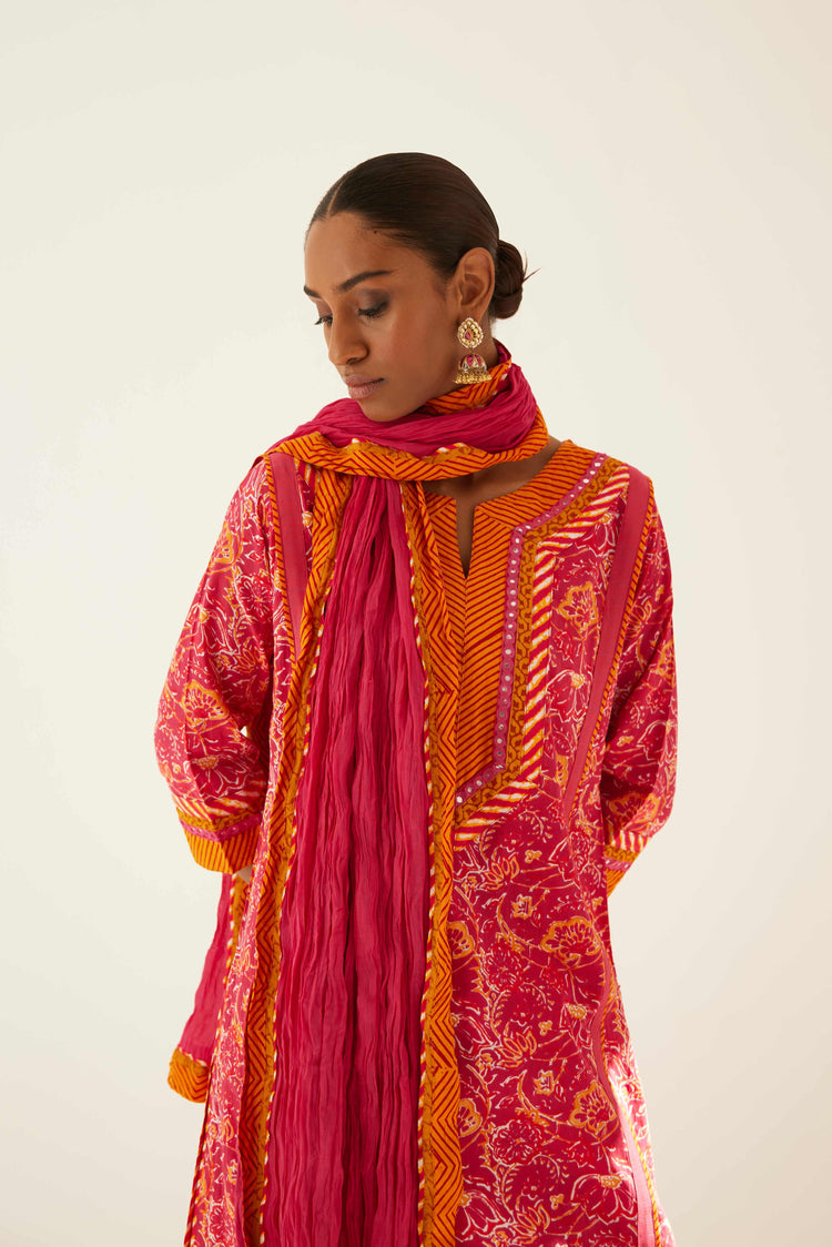 Rozana Cotton Crinkled Dupatta Pink (8571289338155)