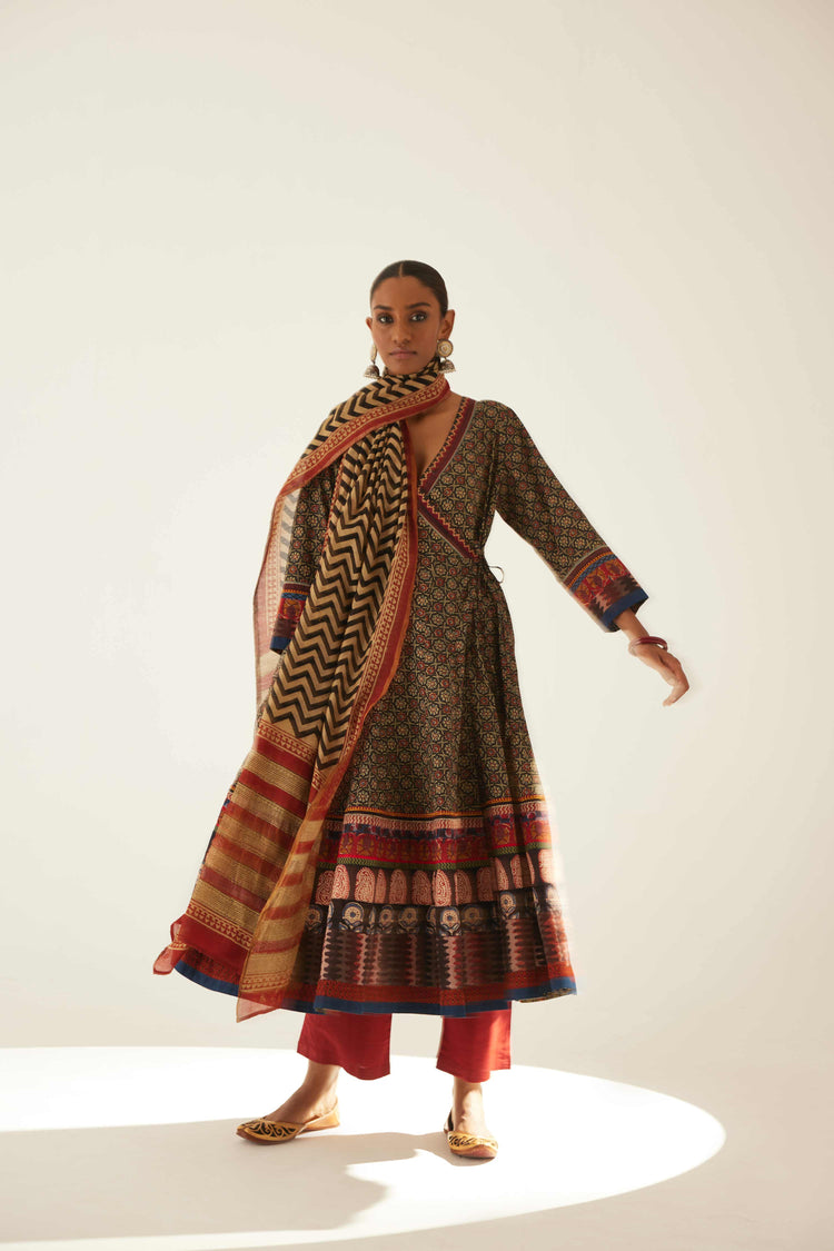 Angrakha Kurta Black Maroon (8569441124651)