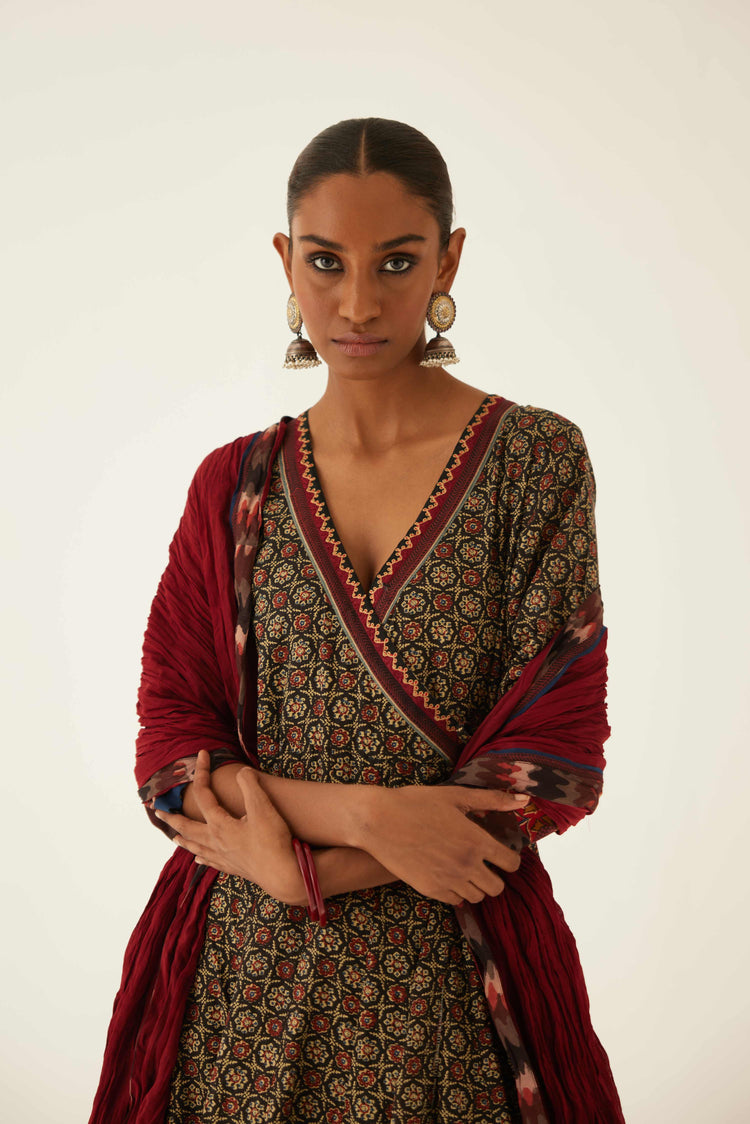 Angrakha Kurta Black Maroon (8569441124651)