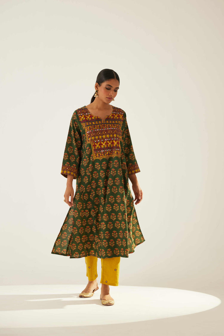 Tulsi Kurta Bottle Green Ochre (8569748390187)