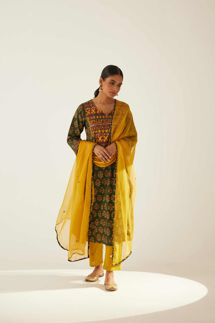 Tulsi Kurta Bottle Green Ochre (8569748390187)