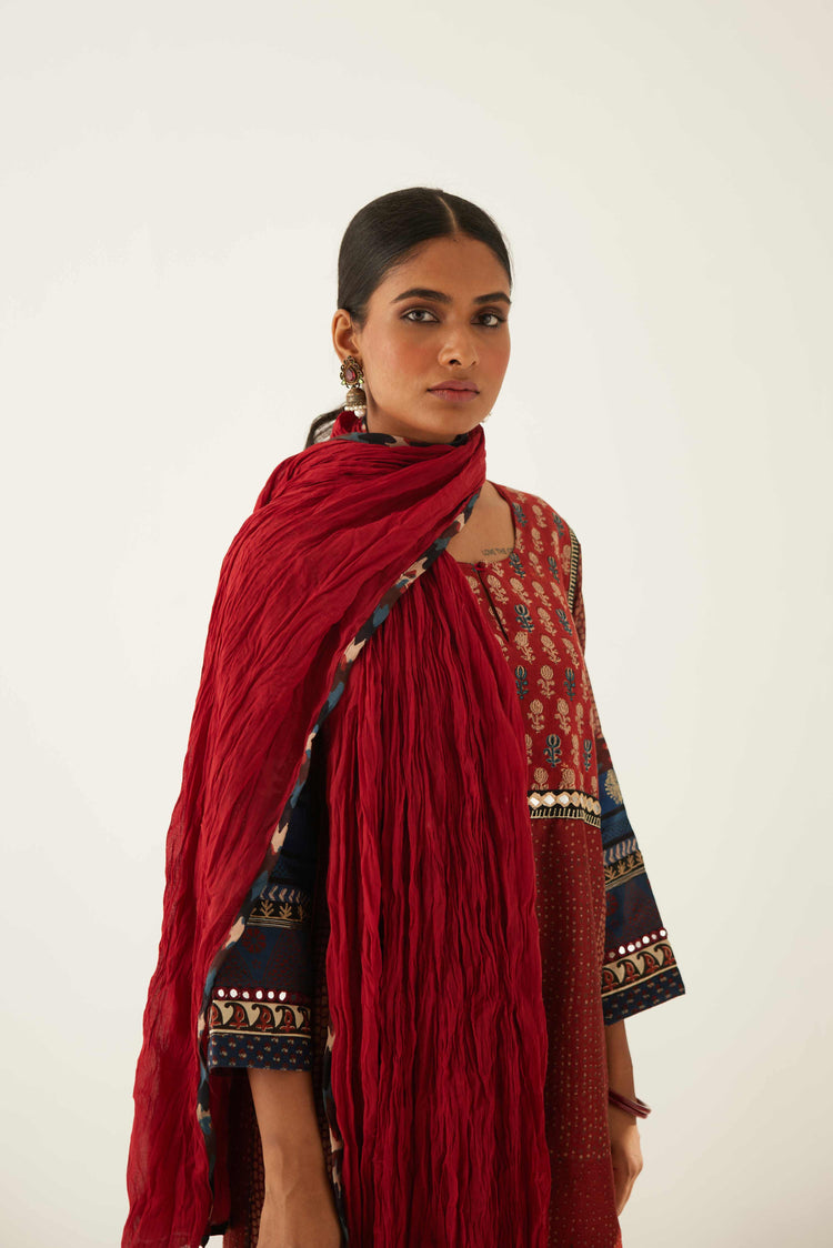 Rozana Cotton Crinkled Dupatta Maroon (8569685541163)