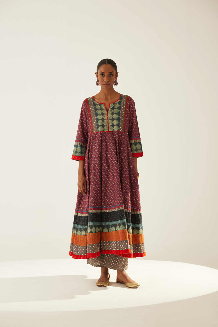 Yoke Anarkali Kurta Wine Grey Peach (8569434341675)