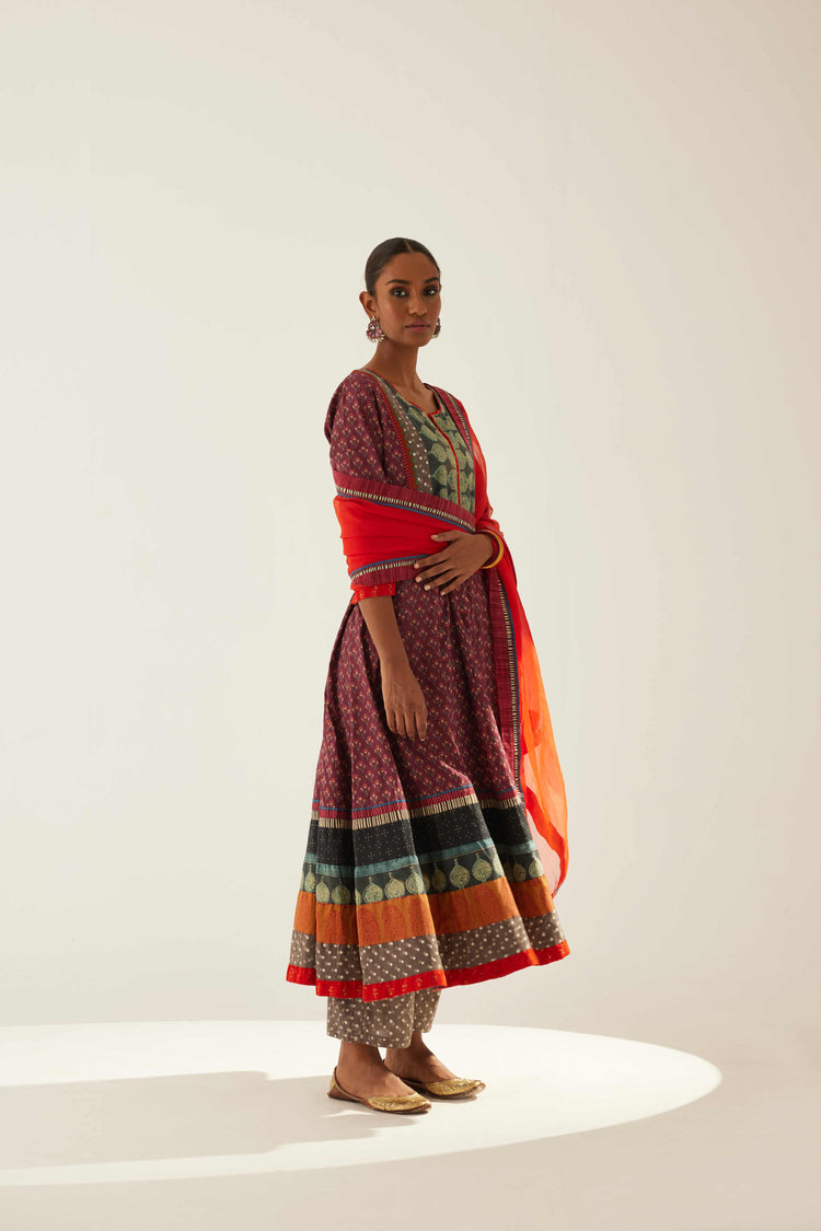 Yoke Anarkali Kurta Wine Grey Peach (8569434341675)