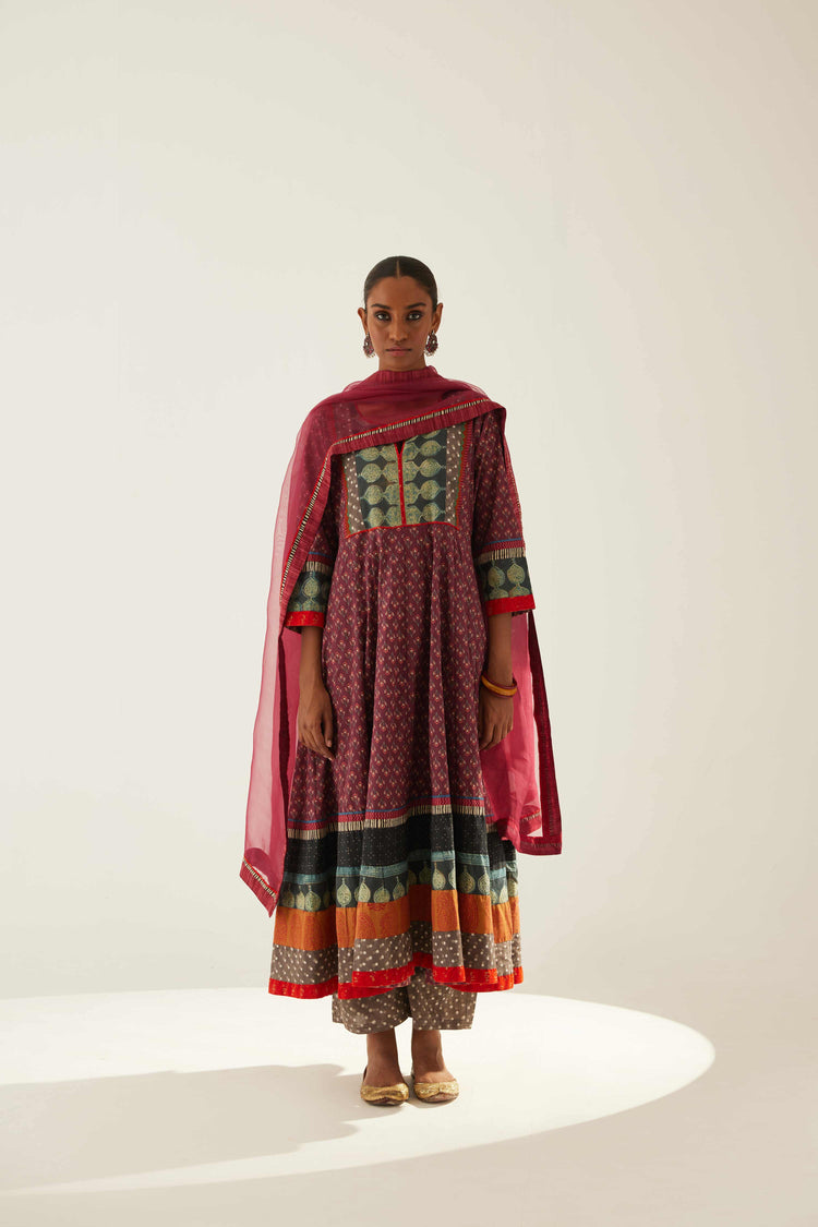Yoke Anarkali Kurta Wine Grey Peach (8569434341675)