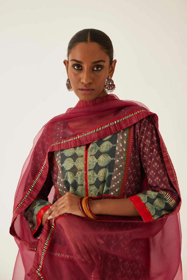Yoke Anarkali Kurta Wine Grey Peach (8569434341675)