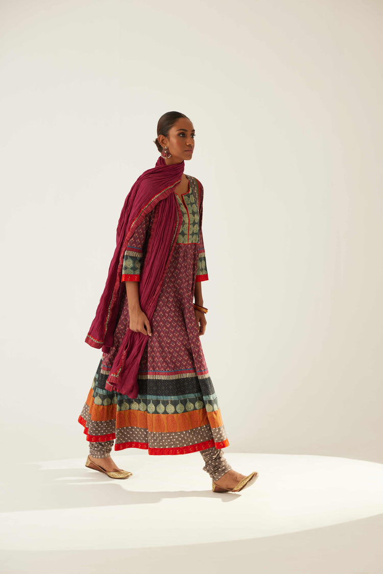 Yoke Anarkali Kurta Wine Grey Peach (8569434341675)