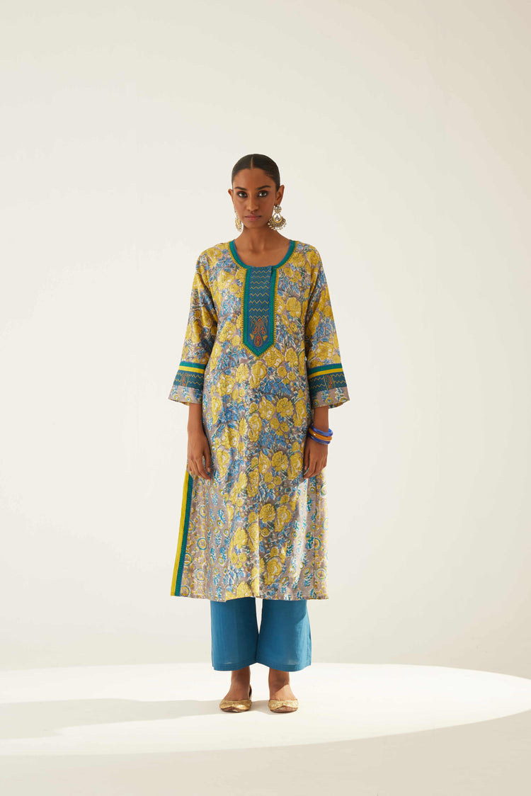 Choga Kurta Grey Lime Blue (8569471074603)
