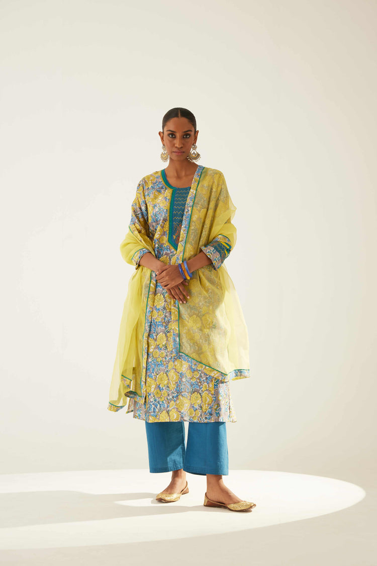 Choga Kurta Grey Lime Blue (8569471074603)