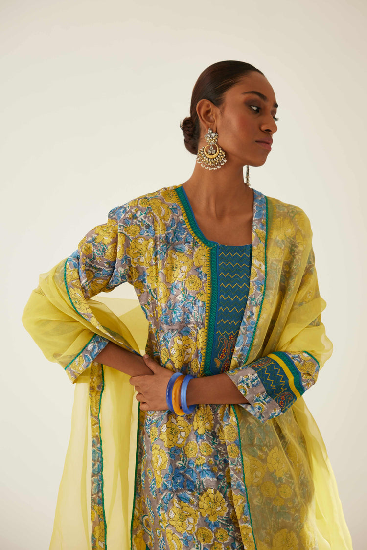 Choga Kurta Grey Lime Blue (8569471074603)