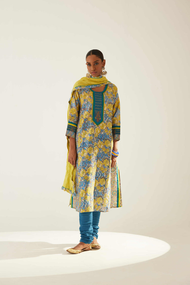 Choga Kurta Grey Lime Blue (8569471074603)