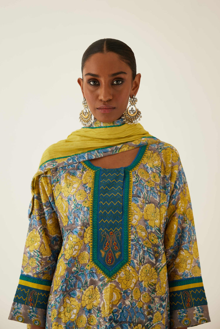 Choga Kurta Grey Lime Blue (8569471074603)
