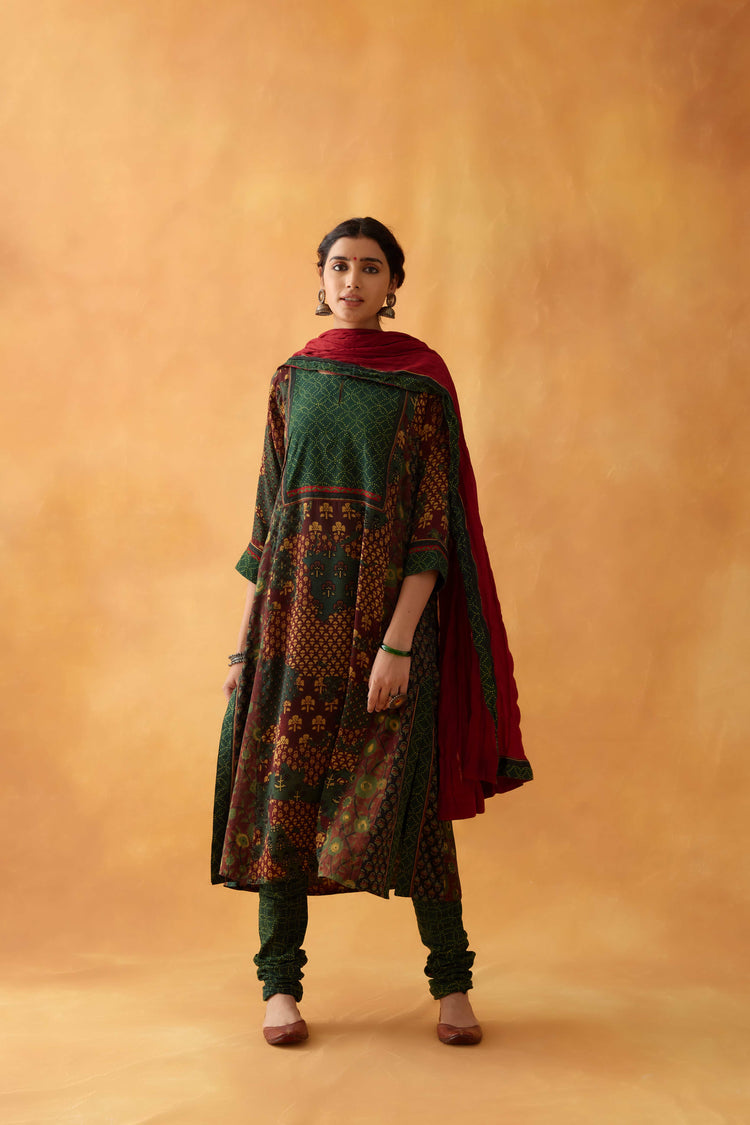 Choga Kurta Bottle Green Maroon (8828213133611)