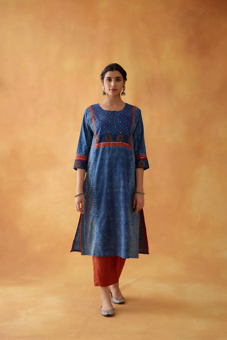 Yoke Kurta Indigo White (8828288631083)