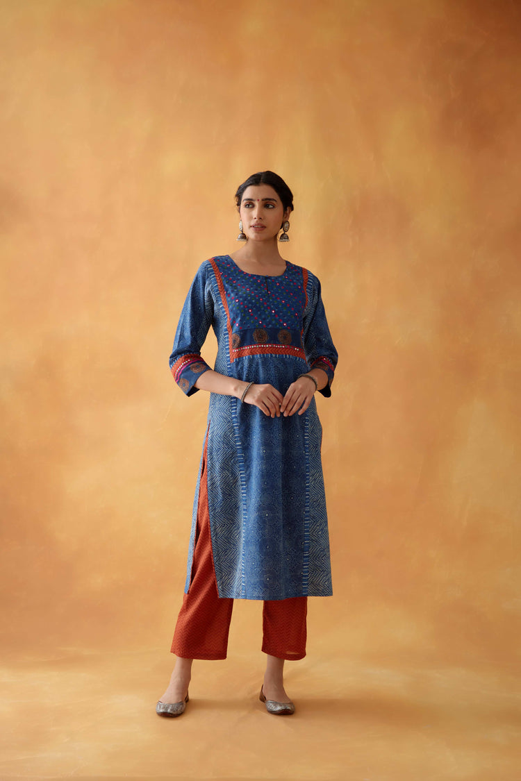 Yoke Kurta Indigo White (8828288631083)